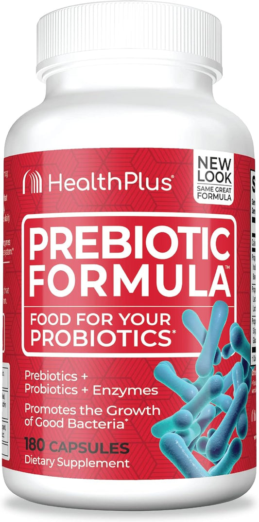 Digestive Health Supplement with Prebiotics, Probiotics, and Enzymes - Gluten-Free, Dairy-Free - 180 Capsules, 60 Servings