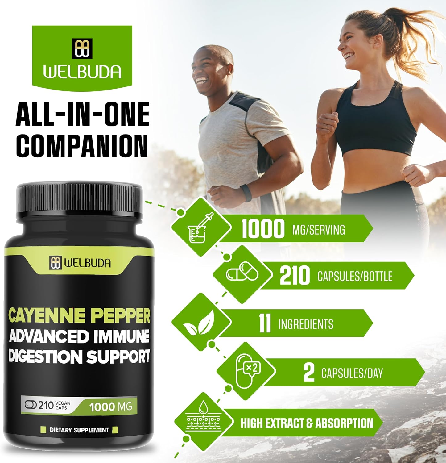 Digestive & Heart Health Support with Cayenne Pepper Extract Capsules - Berberine HCI, Garlic, Olive Leaf - 210 Count