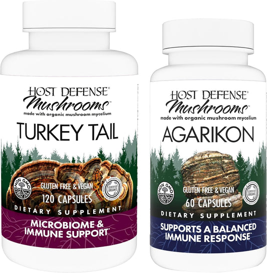 Digestive & Immune Health Support Bundle: Turkey Tail & Agarikon Capsules - 120 Count & 60 Count - Promotes Immune Functions & Cell Strength*