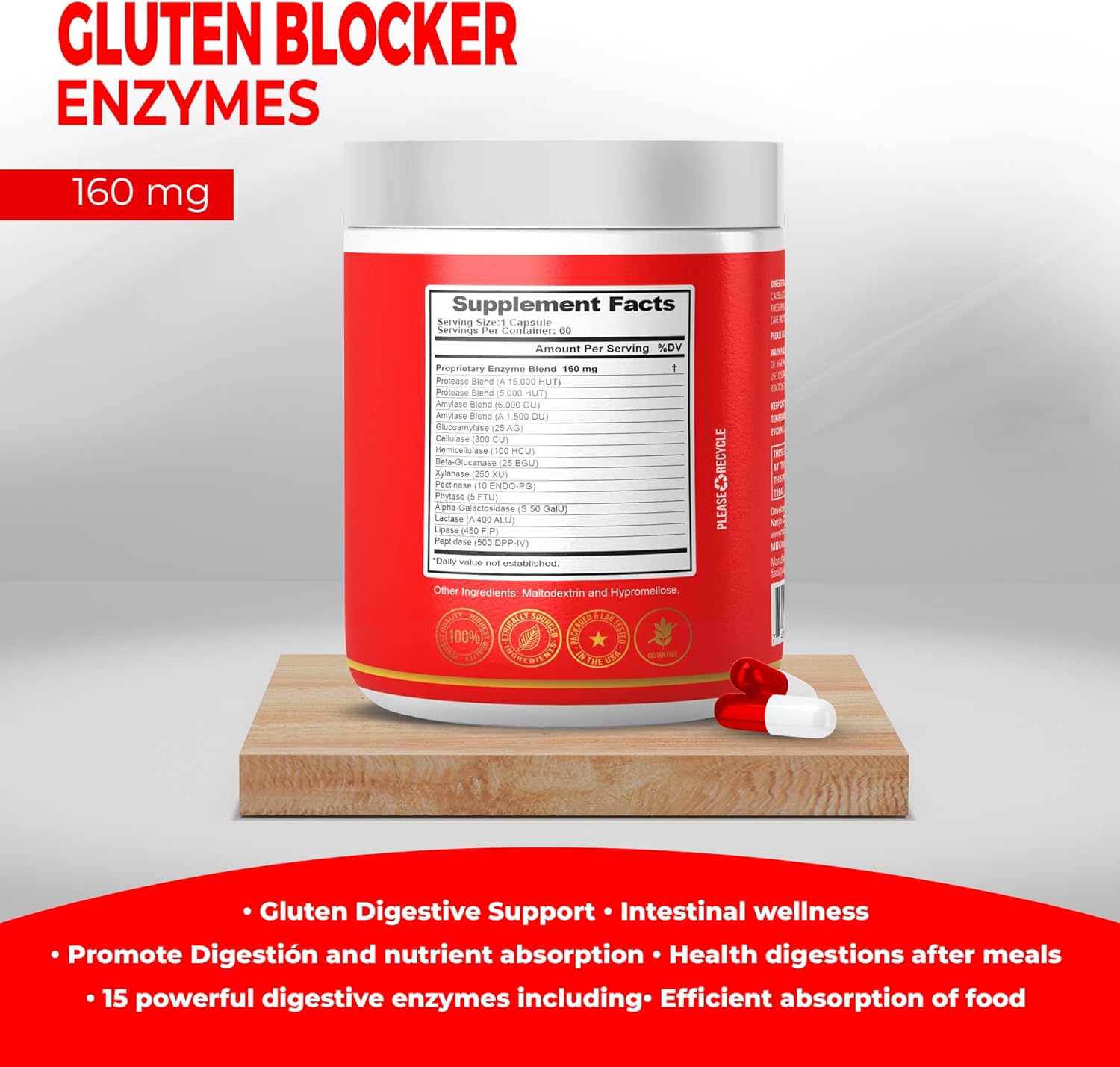 Digestive Multi Enzyme Ultra Blend Supplement for Gut Health - Gluten Digestive Support, Nutrient Absorption - 60 Day Supply, Vegetarian Formula by MB One Pharma