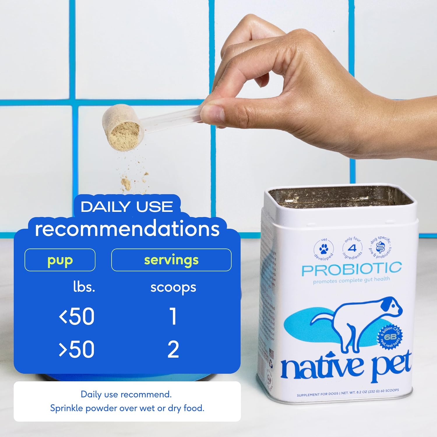 Digestive Powder for Dogs with Prebiotics and Probiotics - 60 Scoops, 8.2 oz - Vet-Formulated Pet Care Supplement with Bone Broth - 232g 6 Billion CFU - Dog Supplies
