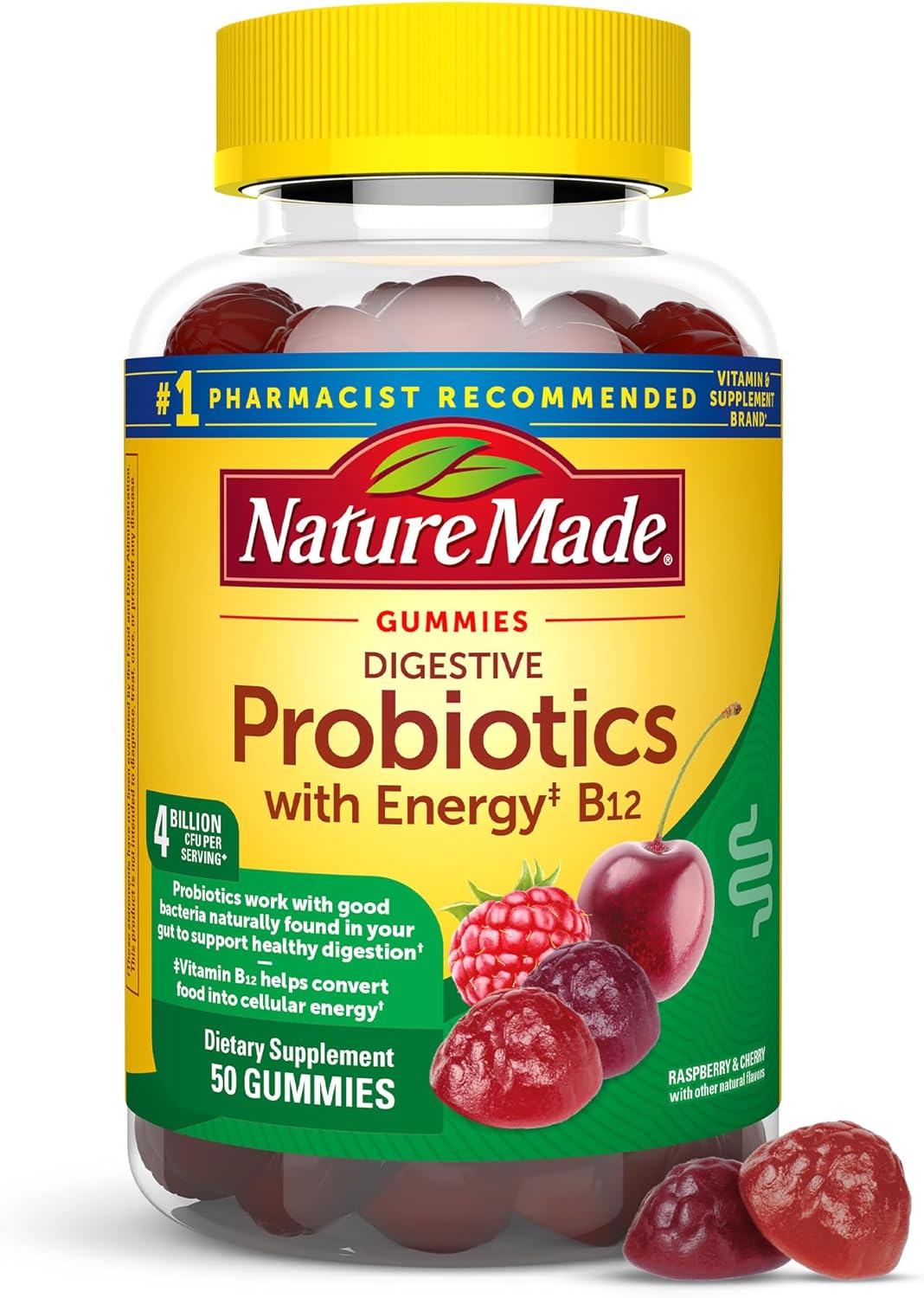 Digestive Probiotics and Energy B12 Gummies for Women and Men - 50 Gummies, 25 Day Supply