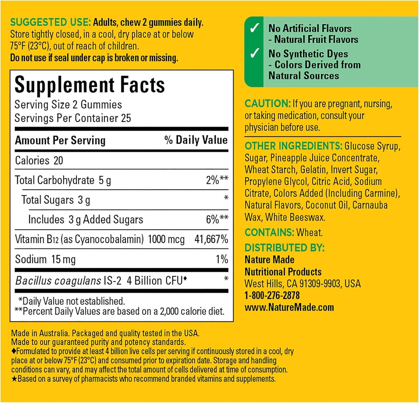 Digestive Probiotics and Energy B12 Gummies for Women and Men - 50 Gummies, 25 Day Supply