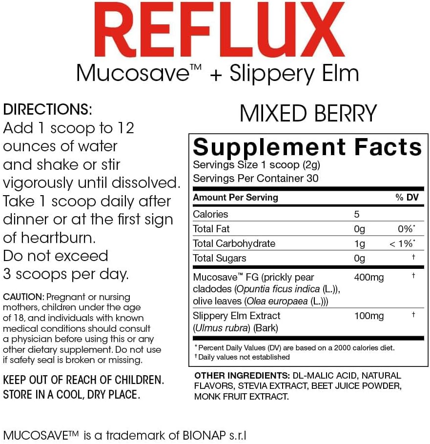 Digestive Supplement for Acid Issues - Silver Fern Reflux - 30 Servings - Mucosal Support - Mucosave FG and Slippery Elm Bark