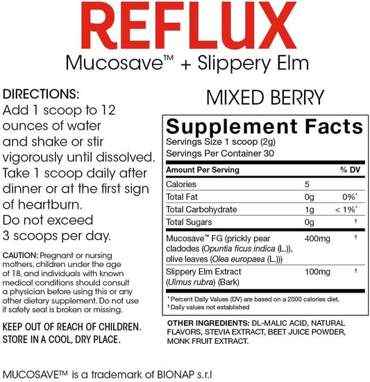 Digestive Supplement for Acid Issues - Silver Fern Reflux - 30 Servings - Mucosal Support - Mucosave FG and Slippery Elm Bark