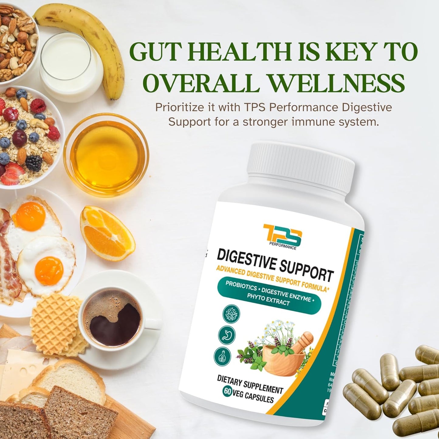 Digestive Support Capsules with Probiotics, Enzymes, and Phyto Extracts for Gut Health | 60 Veg Capsules