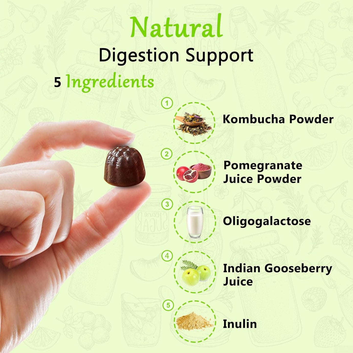 Digestive Support Gummies with Prebiotics, Fiber, and Pomegranate Juice - 120 Gummies for Gut Health (2 Month Supply)