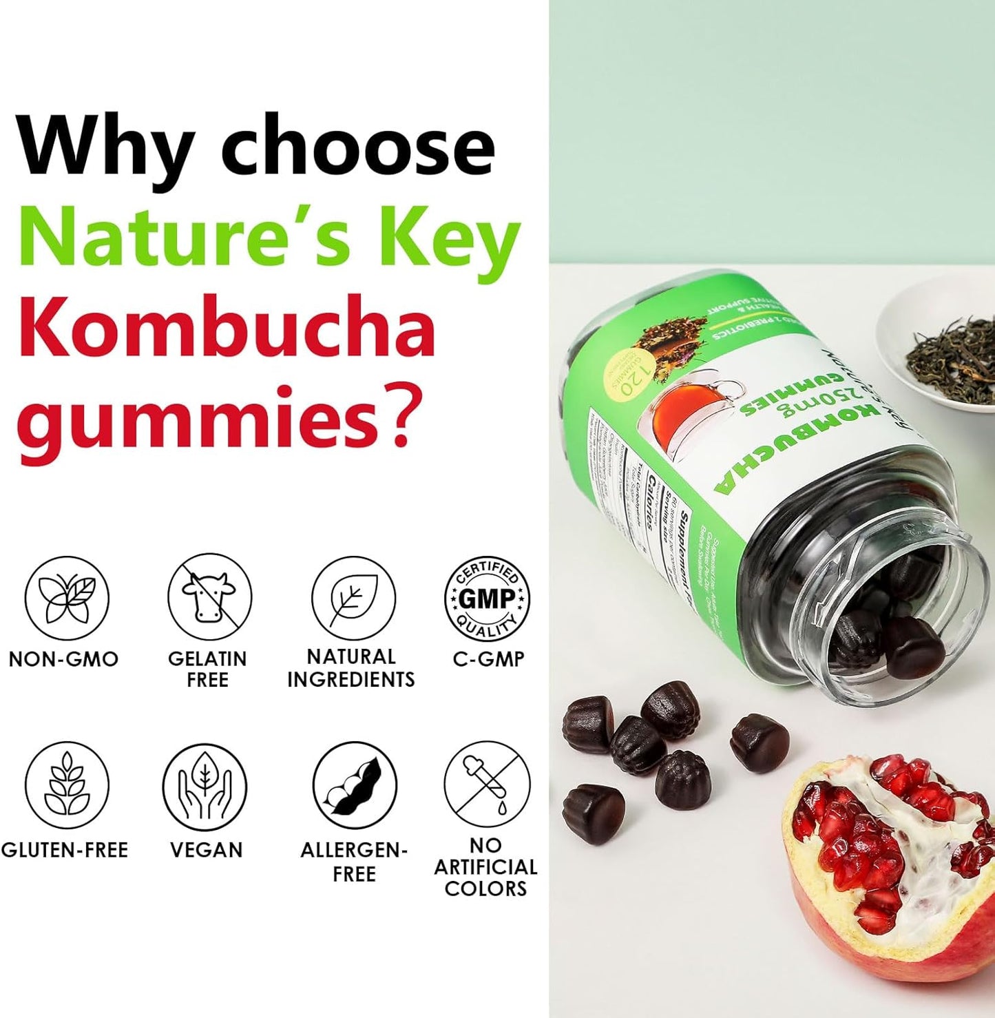 Digestive Support Gummies with Prebiotics, Fiber, and Pomegranate Juice - 120 Gummies for Gut Health (2 Month Supply)