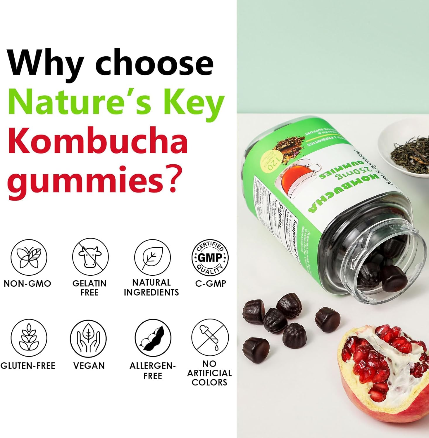 Digestive Support Gummies with Prebiotics, Fiber, and Pomegranate Juice - 120 Gummies for Gut Health (2 Month Supply)