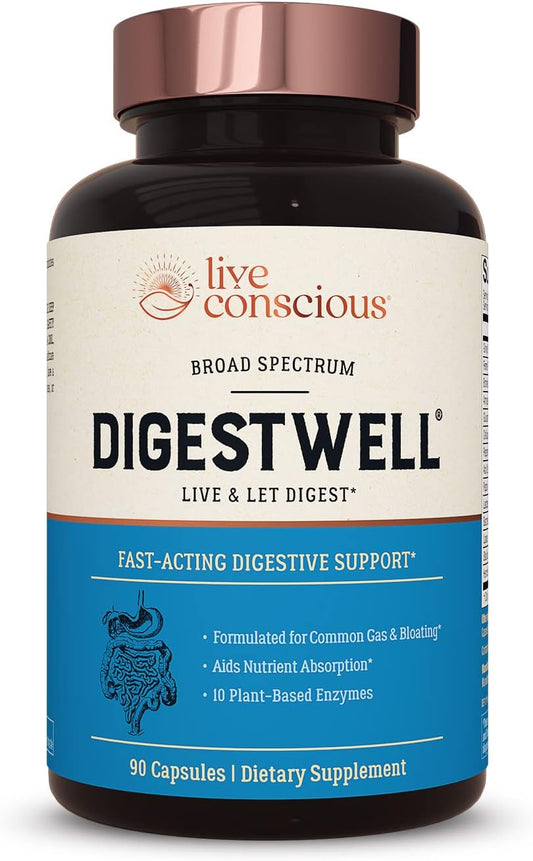 DigestWell Immediate Support - Fast-Acting Digestive Relief with Enzymes, Probiotics & Herbs - Reduces Gas & Bloating - 90 Capsules
