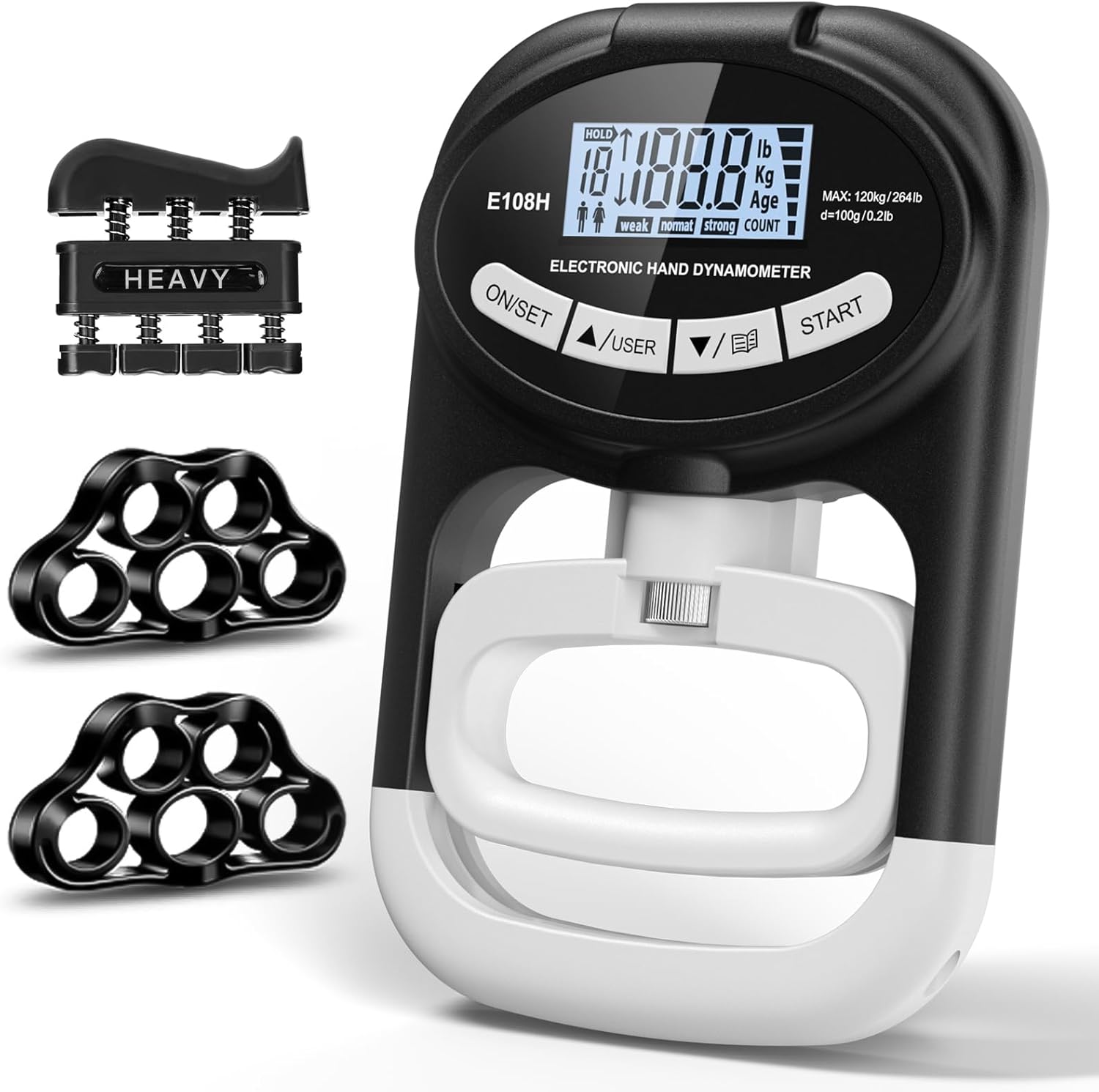 Digital Hand Dynamometer Grip Strength Tester - Electronic Hand Gripper Trainer for Wrist Exercise - 265 Lbs / 120 Kgs - Sport School Home Use