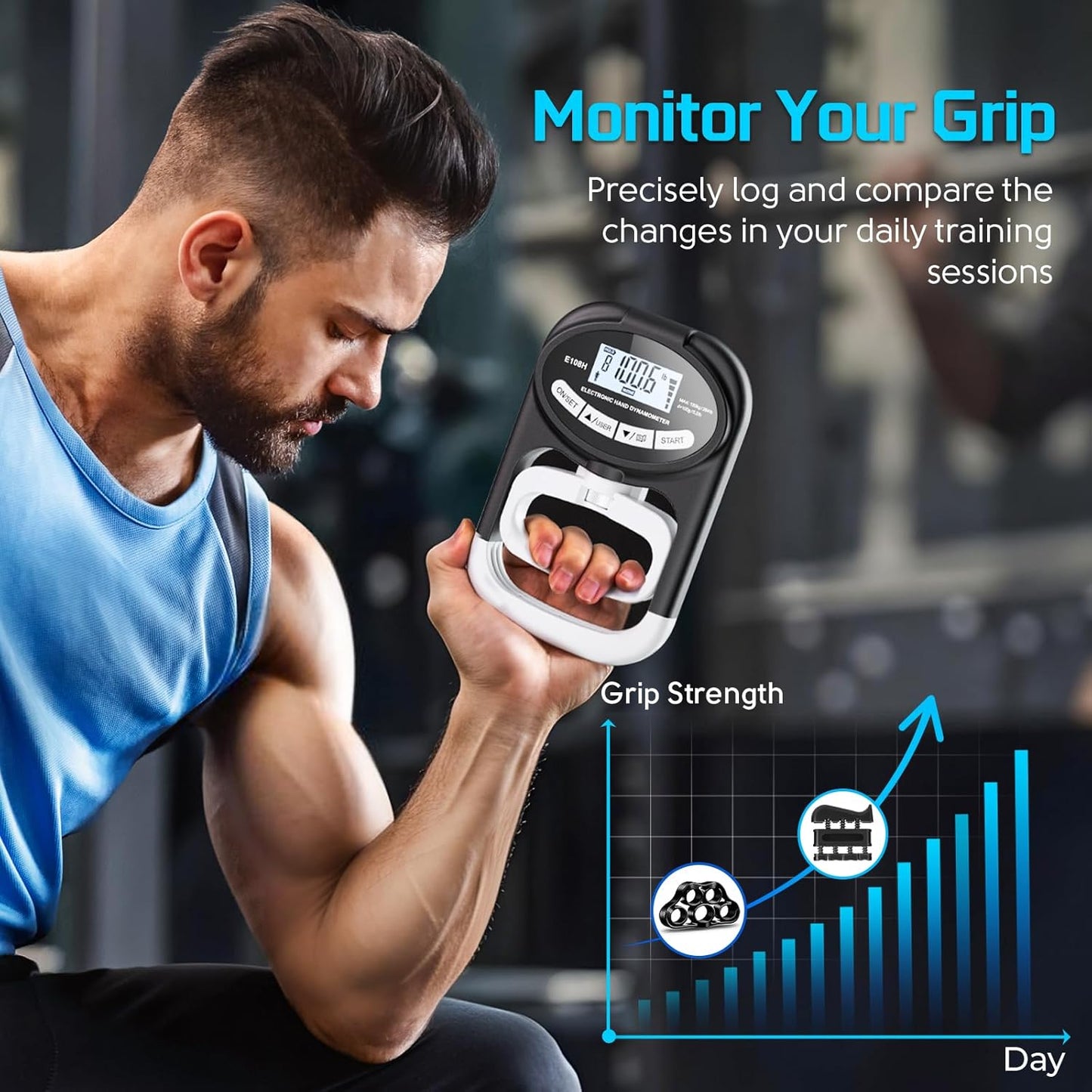 Digital Hand Dynamometer Grip Strength Tester - Electronic Hand Gripper Trainer for Wrist Exercise - 265 Lbs / 120 Kgs - Sport School Home Use