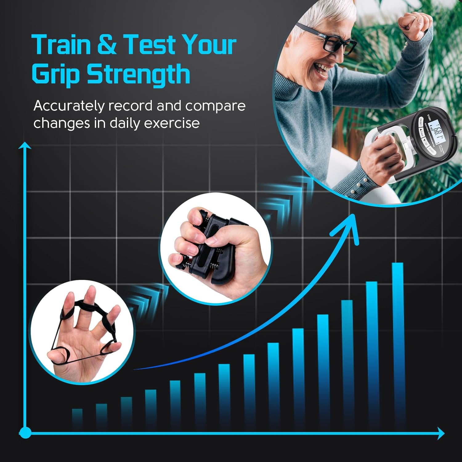 Digital Hand Dynamometer Grip Strength Tester - Electronic Hand Gripper Trainer for Wrist Exercise - 265 Lbs / 120 Kgs - Sport School Home Use