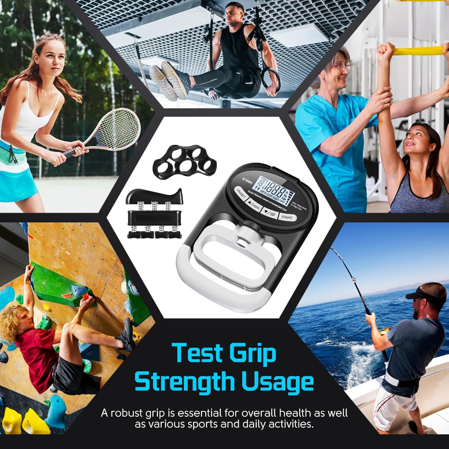 Digital Hand Dynamometer Grip Strength Tester - Electronic Hand Gripper Trainer for Wrist Exercise - 265 Lbs / 120 Kgs - Sport School Home Use