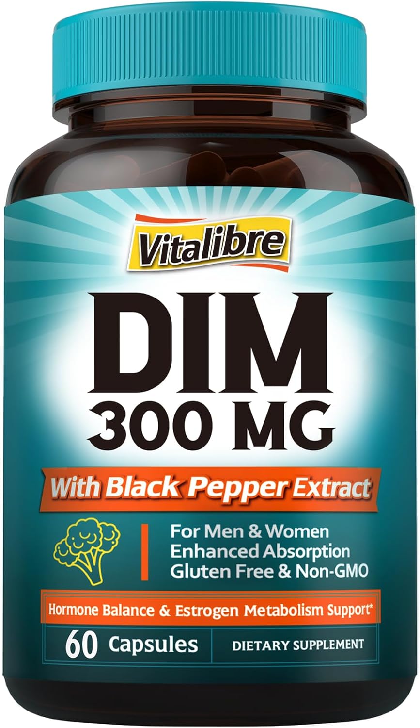 DIM Supplement for Hormone Balance & Menopause Support, 300mg with Black Pepper Extract - 60 Capsules