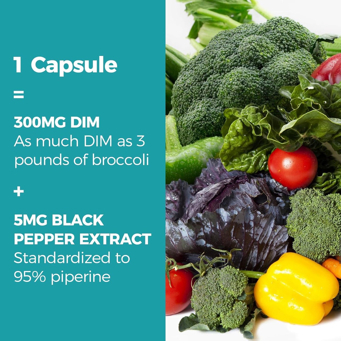 DIM Supplement for Menopause Support & Hormone Balance - 300mg with Black Pepper Extract - 60 Capsules - Vitalibre