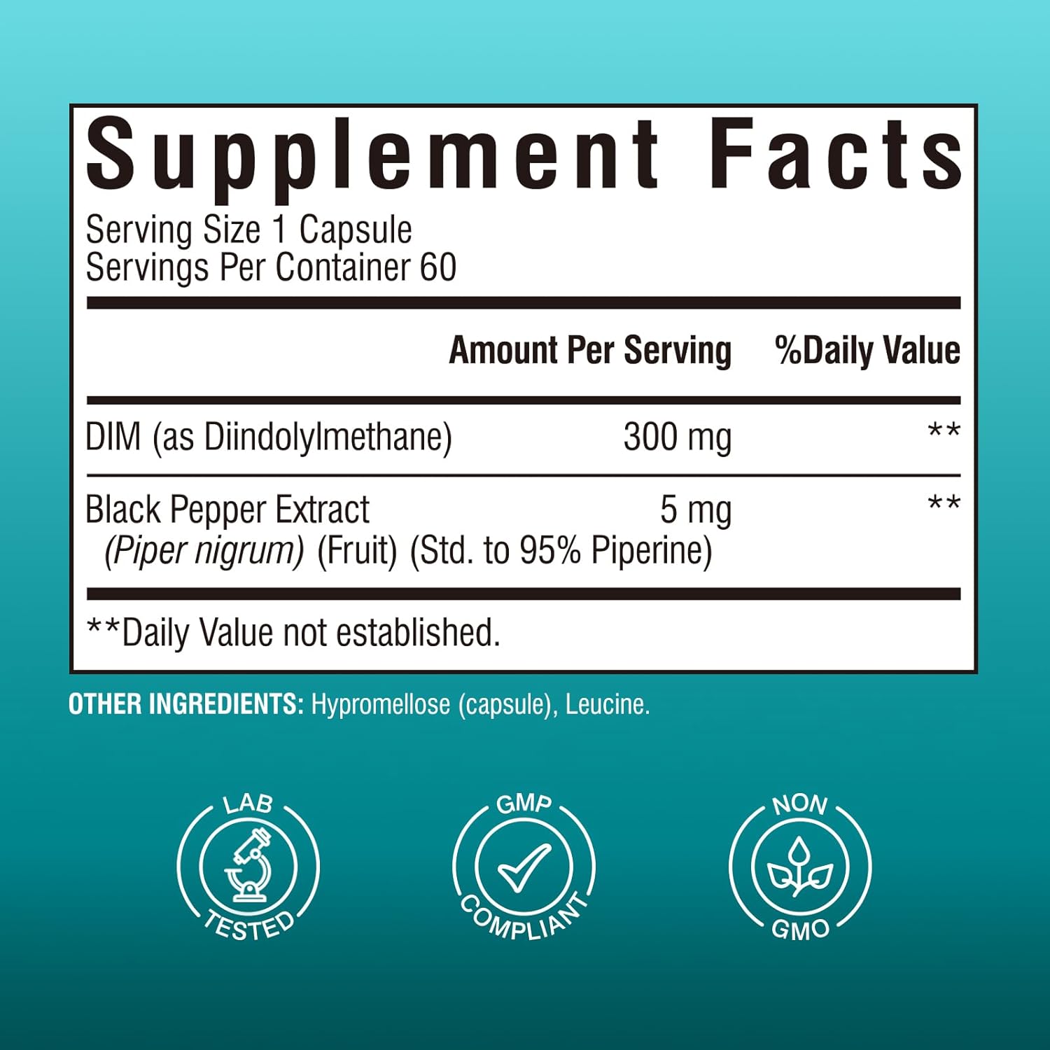 DIM Supplement for Menopause Support with Black Pepper Extract - 60 Capsules - Hormone Balance and Estrogen Metabolism - High Absorption - Vitalibre DIM 300 mg for Women and Men