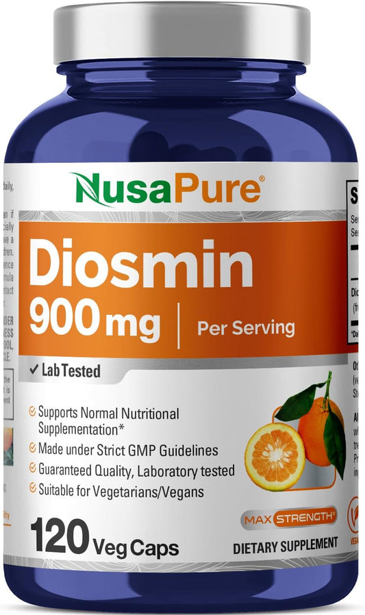 Diosmin 900mg per Serving - 120 Veggie Capsules (Non-GMO, Vegan) by NusaPure
