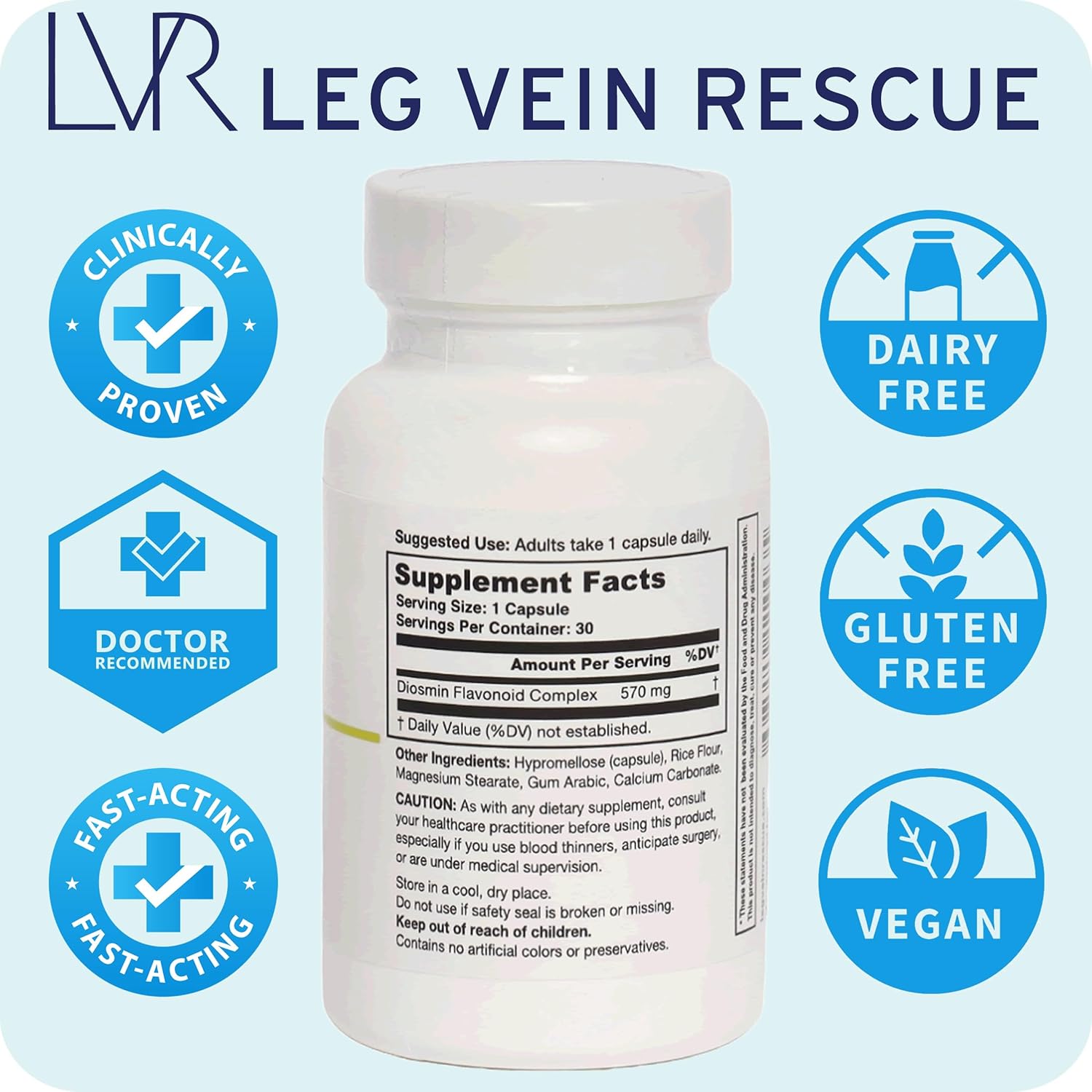 Diosmin Leg Vein Support Supplement - Clinically Studied for Varicose Veins & Circulation - 120 Day Supply - Natural Relief for Spider Veins & Edema - Citrus Bioflavonoids - 6 Bottles