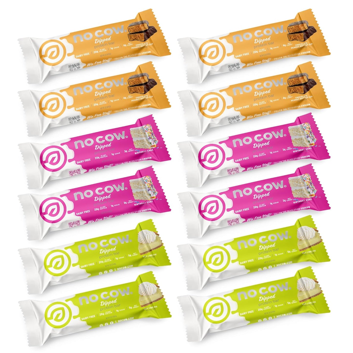 Dipped Variety Pack of No Cow High Protein Bars - 20g Vegan Protein, High Fiber, Low Sugar, Keto Friendly - Dairy & Gluten Free - 12 Count