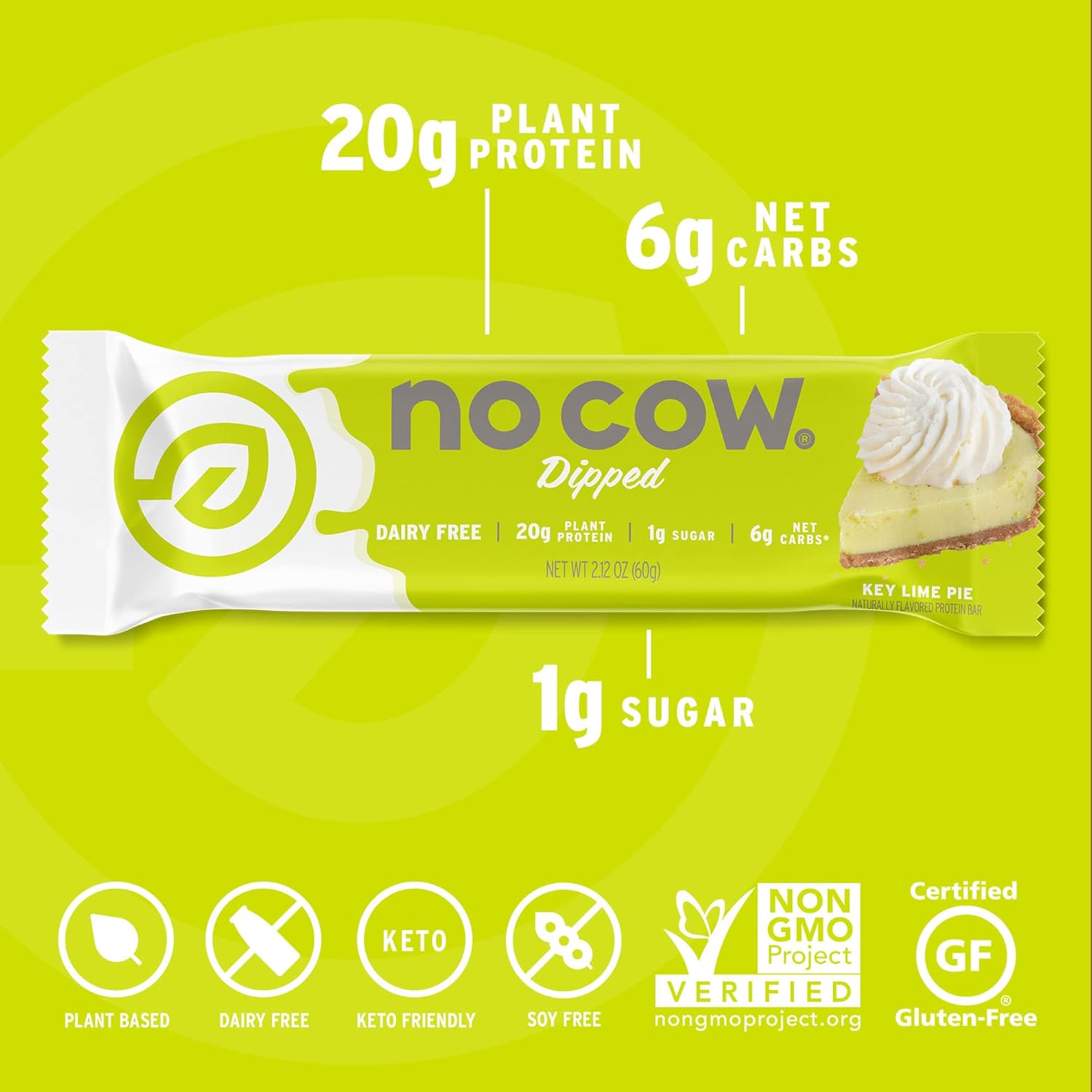 Dipped Variety Pack of No Cow High Protein Bars - 20g Vegan Protein, High Fiber, Low Sugar, Keto Friendly - Dairy & Gluten Free - 12 Count