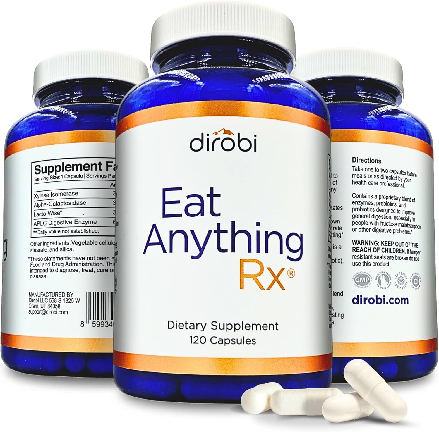 Dirobi Xylose Isomerase Enzymes for FODMAPs & Digestion - Gas & Bloating Relief - 120 Capsules