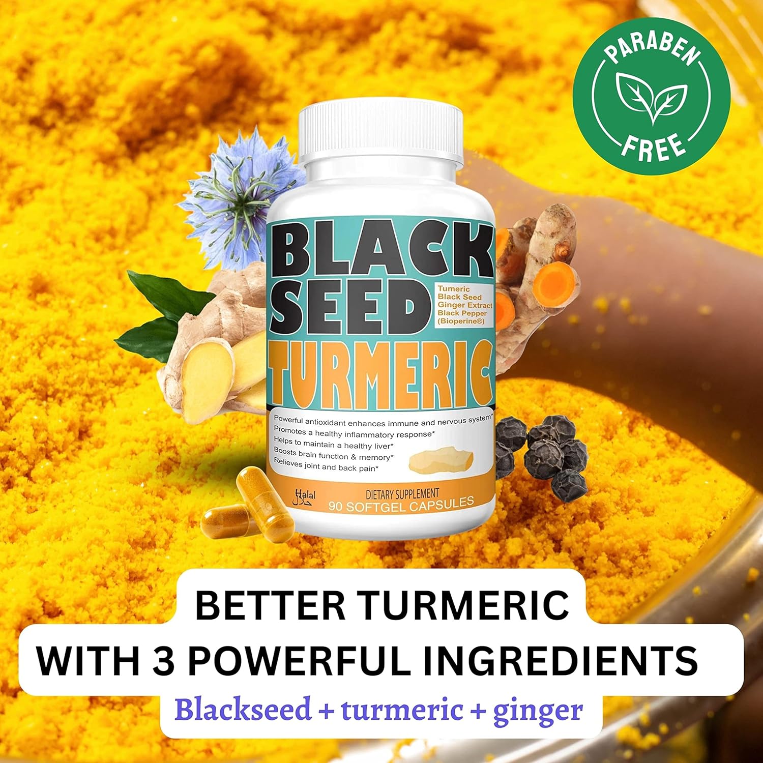 Discover the Power of Sweet Sunnah Black Seed Turmeric Capsules with Curcumin, Ginger, and Bioperine for Maximum Benefits - 60 Veggie Capsules
