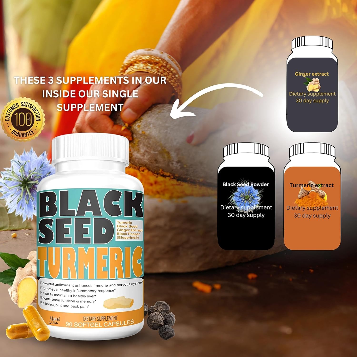 Discover the Power of Sweet Sunnah Black Seed Turmeric Capsules with Curcumin, Ginger, and Bioperine for Maximum Benefits - 60 Veggie Capsules