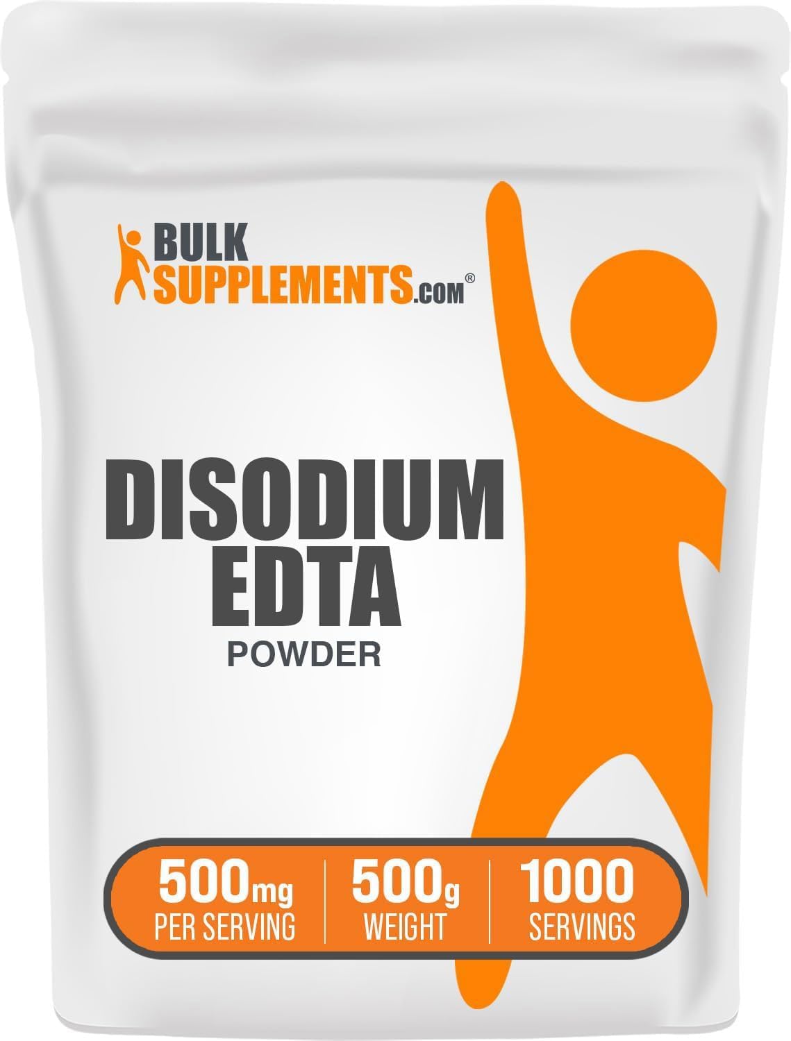 Disodium EDTA Powder 500g (1.1 lbs) - Food Grade Additive, Pure & Gluten Free - 500mg per Serving - BulkSupplements