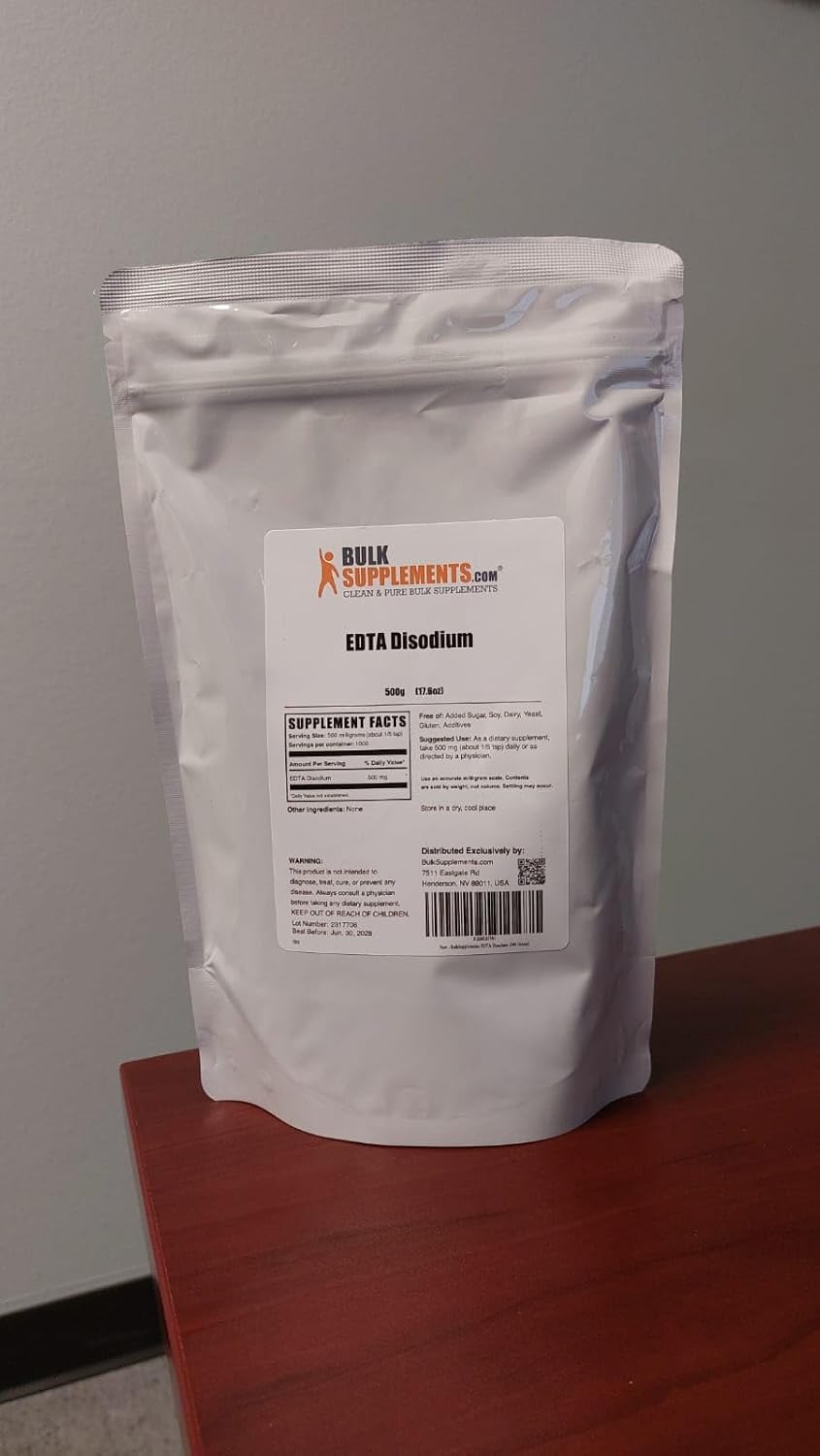 Disodium EDTA Powder 500g (1.1 lbs) - Food Grade Additive, Pure & Gluten Free - 500mg per Serving - BulkSupplements