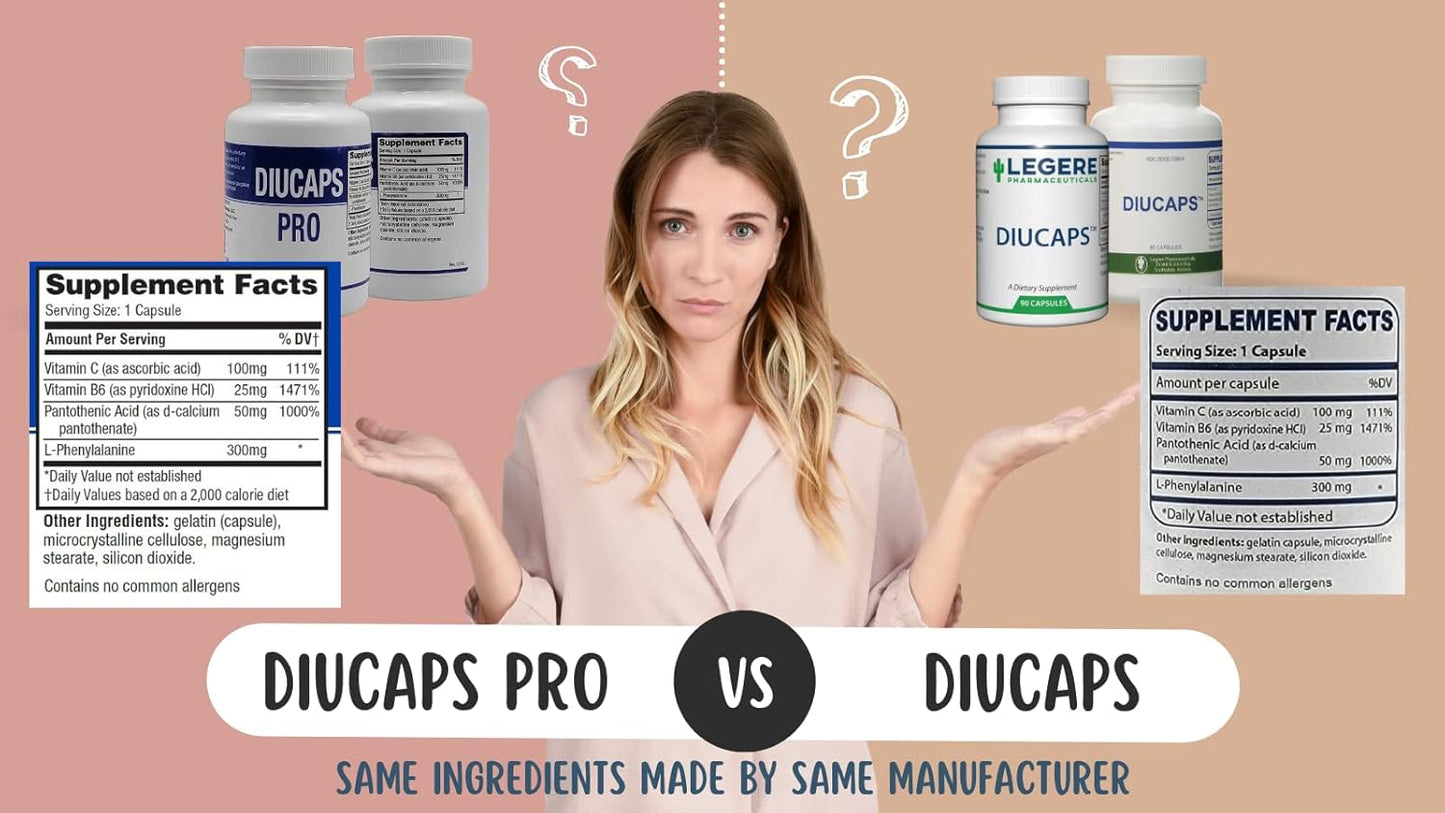 DIUCAPS PRO 90 Capsules - Vitamin and Amino Acid Blend with C, B5, B6, L Phenylalanine - Legere Pharmaceuticals