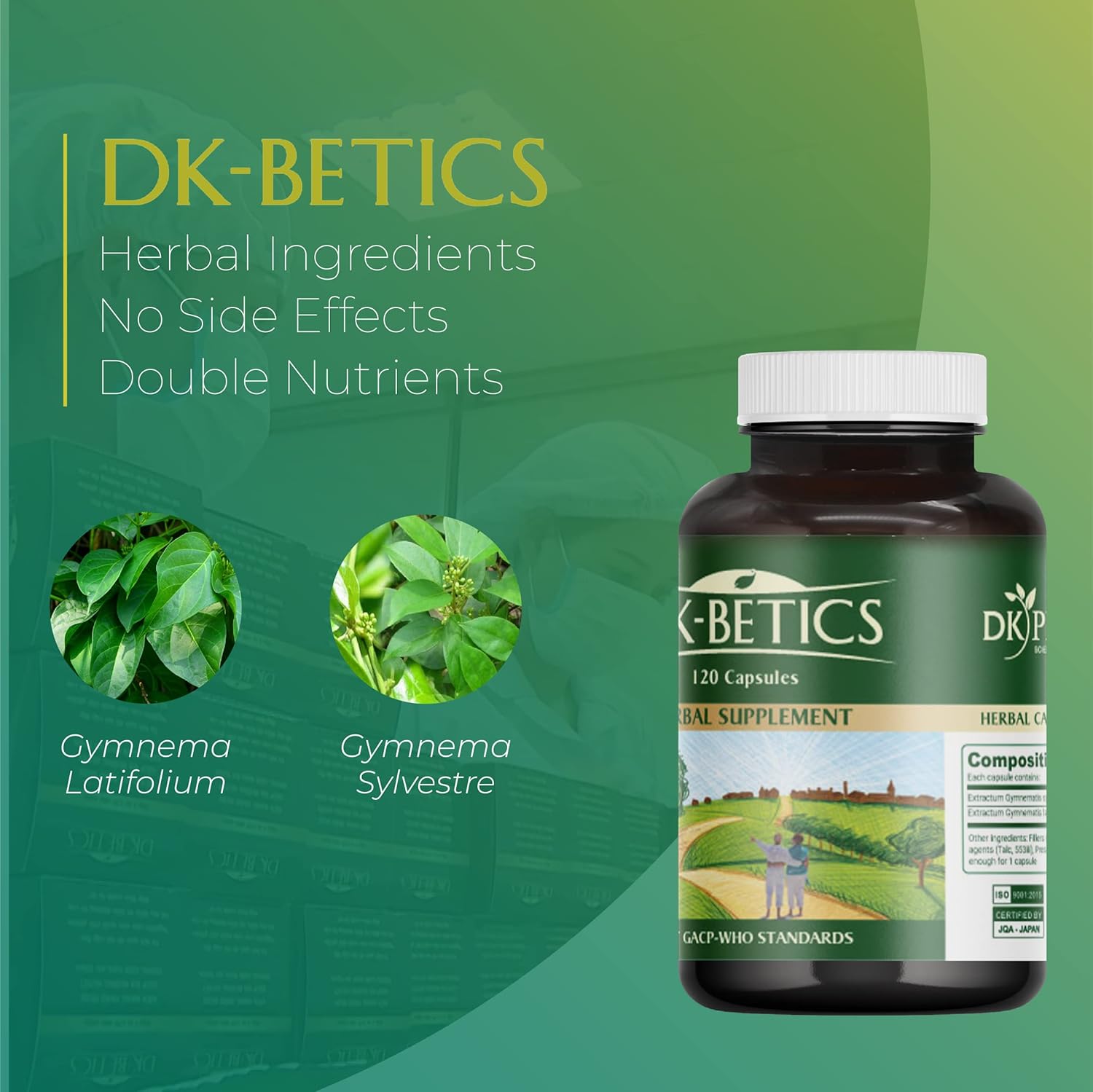 DK Pharma DKBetics Gymnema Sylvestre Health Supplements - 120 Capsules, 225mg - Natural Herbal Support - GACP/WHO Standards - 1 Month Supply