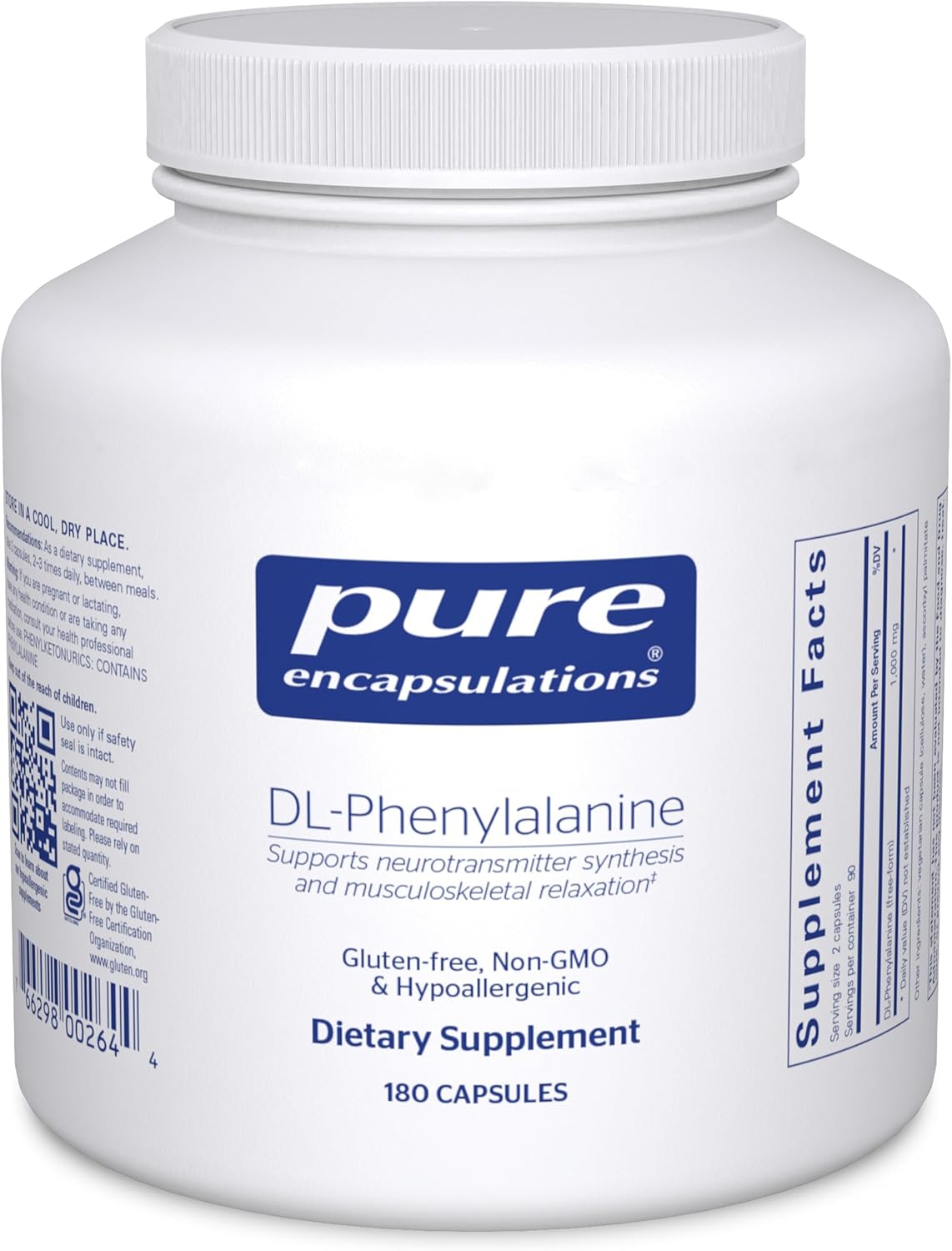 DL-Phenylalanine Amino Acid Supplement for Memory, Focus, Joints, Muscles, Cognitive Support - 180 Capsules
