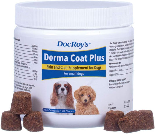 Doc Roy's Derma Coat Plus Skin & Coat Supplement for Small Dogs - 120 Chewable Tablets by Revival Animal Health