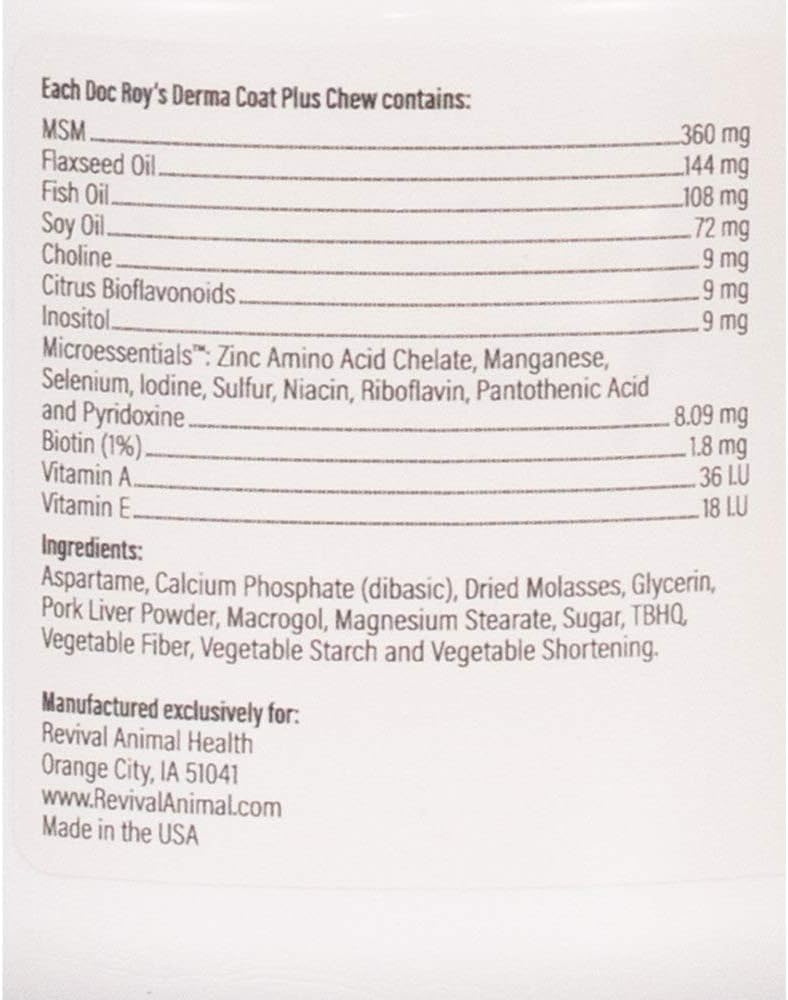 Doc Roy's Derma Coat Plus Skin & Coat Supplement for Small Dogs - 120 Chewable Tablets by Revival Animal Health