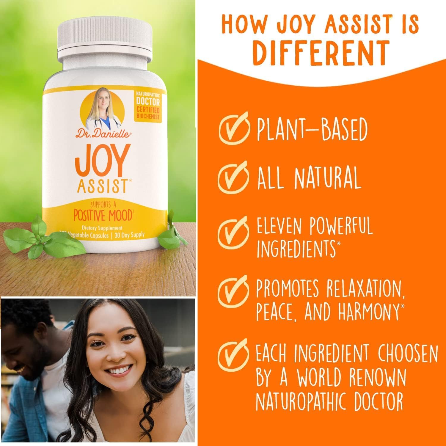 Doctor Danielle Joy Mood-Boosting Plant-Based Supplement | Relax Mind | 11 Powerful Herbs | Non-GMO (60 Capsules)