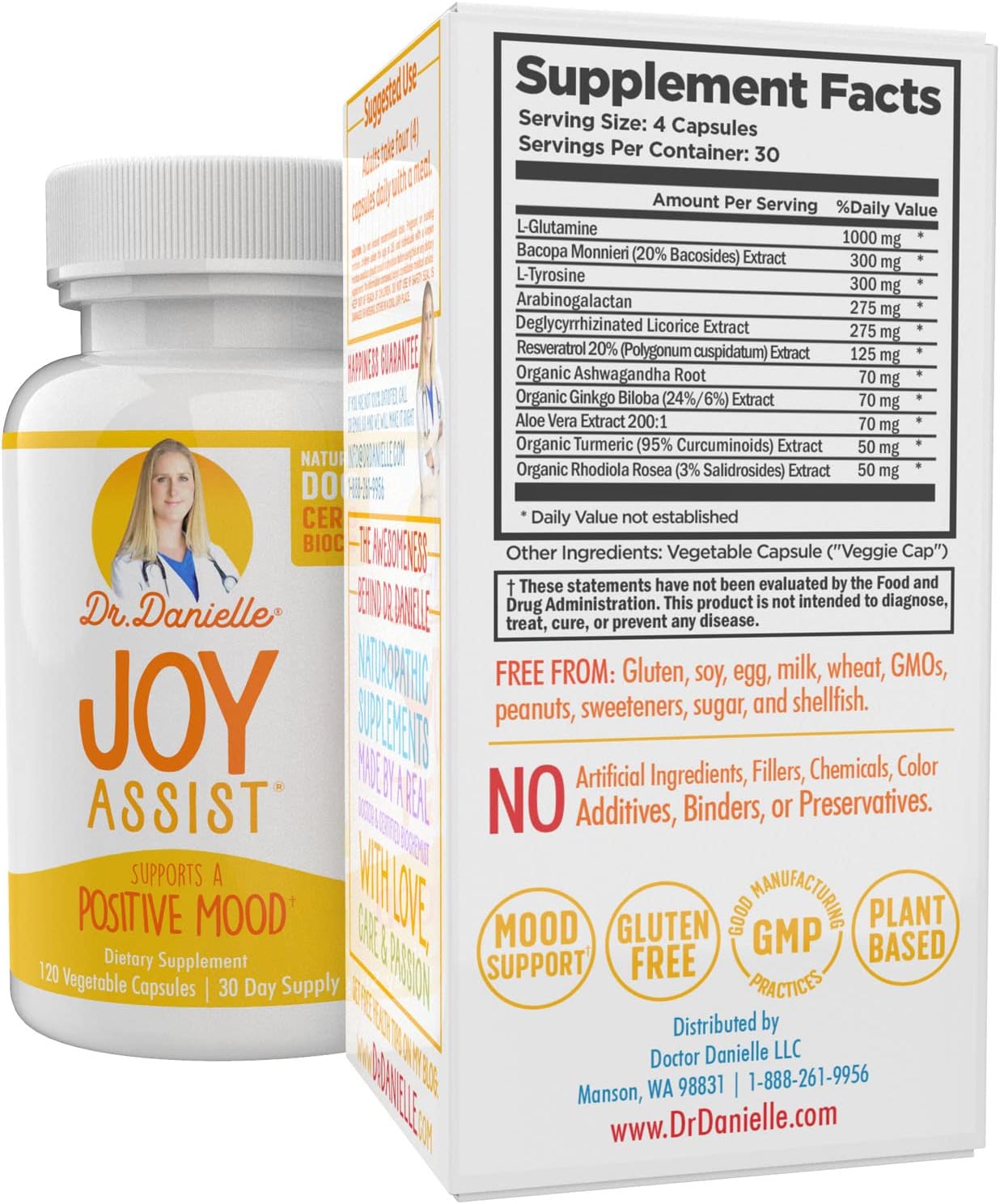 Doctor Danielle Joy Mood-Boosting Plant-Based Supplement | Relax Mind | 11 Powerful Herbs | Non-GMO (60 Capsules)