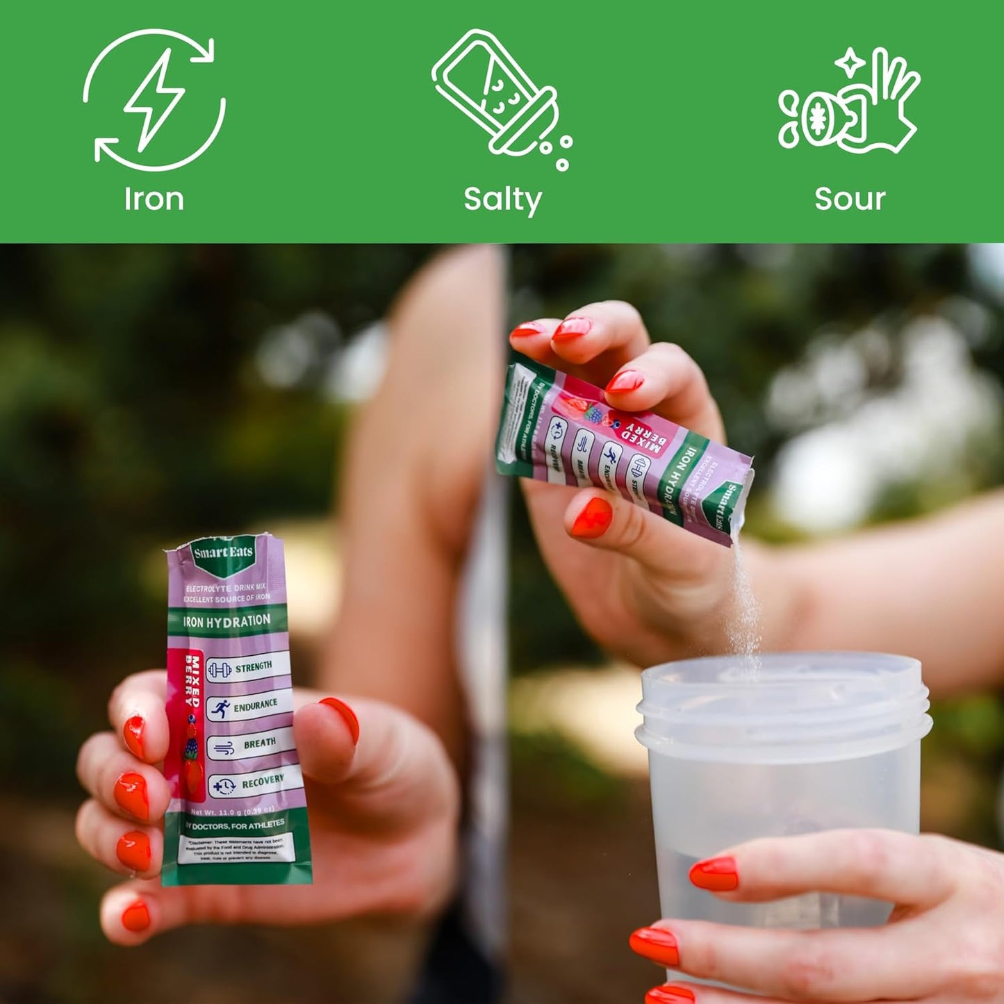 Doctor-Designed Electrolyte Powder with Iron: 1,700mg Electrolytes, 10 Minerals & Vitamins, Sour Berry Flavor - 30 Packets, Low Sugar