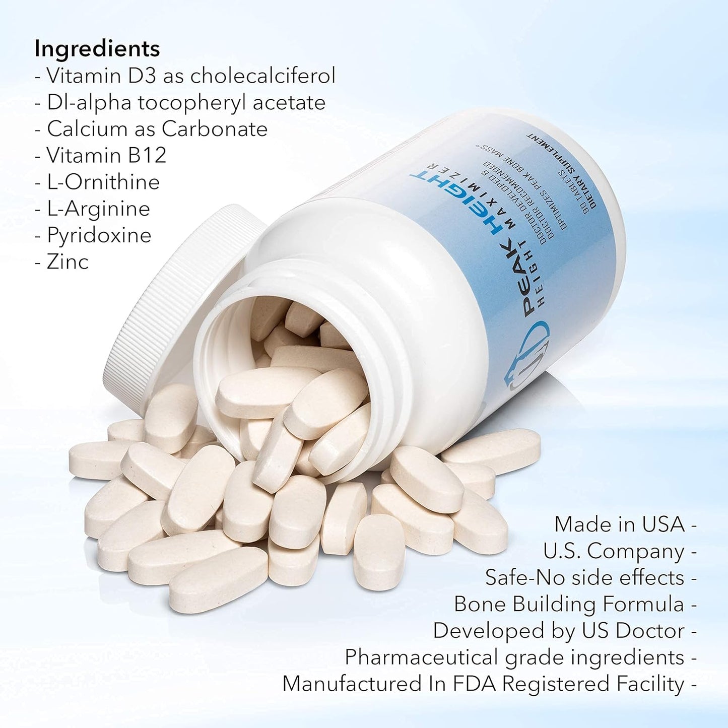 Doctor-Developed Peak Height Growth Supplement for Kids, Teens, Women, and Men - Daily Support Pills for Height Growth - 12 Month Supply