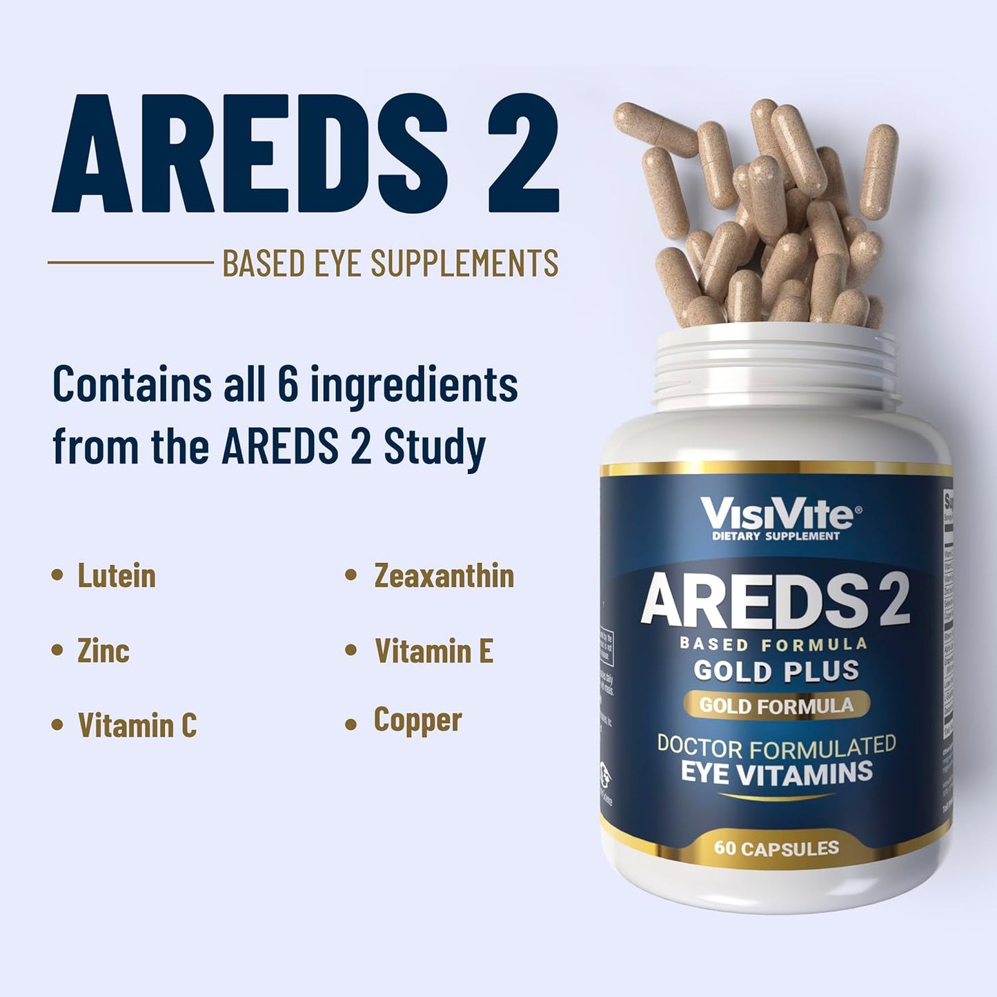 Doctor Formulated AREDS 2 Plus Eye Vitamins with Zeaxanthin, Lutein, Bilberry, and Grape Seed Extract - Macular Health Formula - 60 Capsules