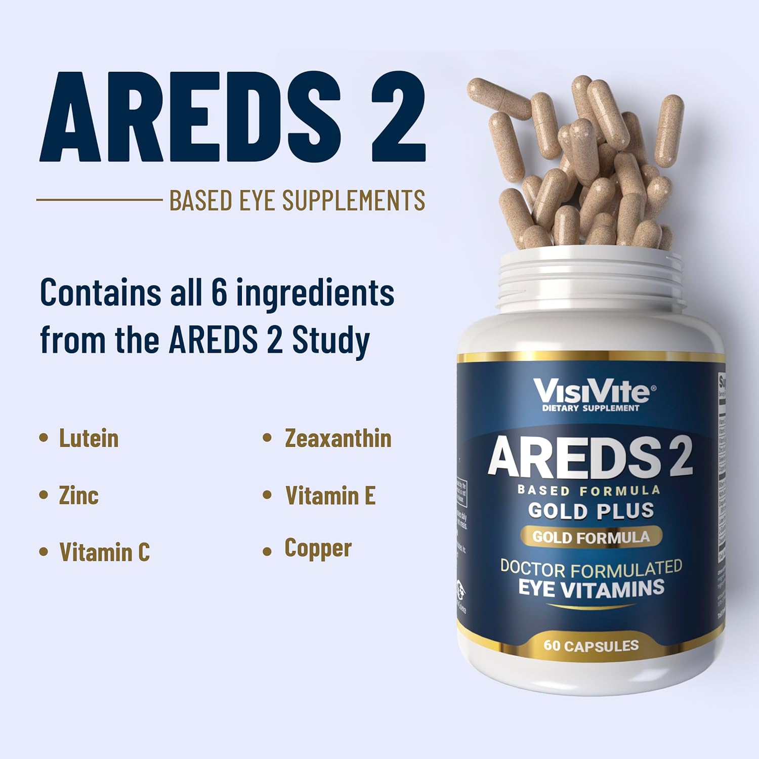 Doctor Formulated AREDS 2 Plus Eye Vitamins with Zeaxanthin, Lutein, Bilberry, and Grape Seed Extract - Macular Health Formula - 60 Capsules