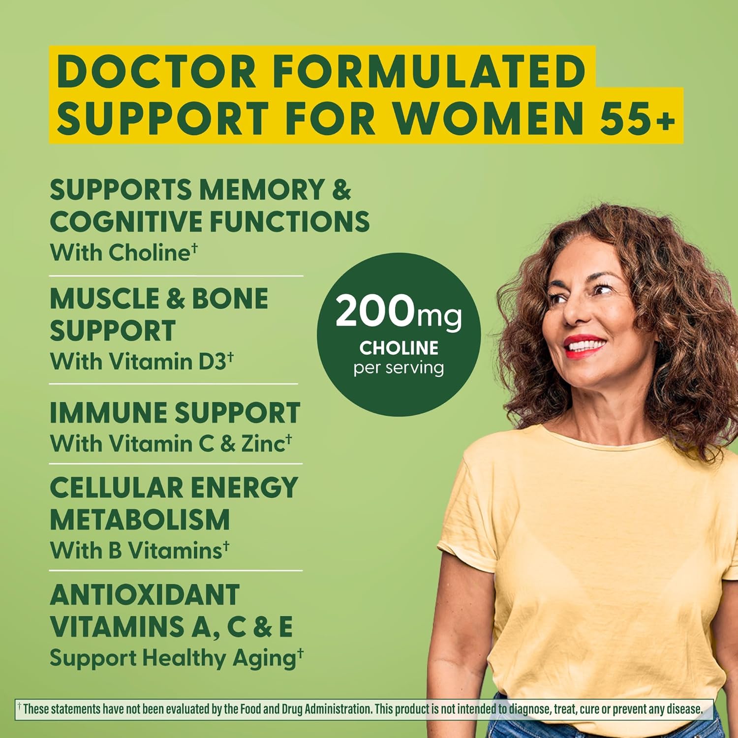Doctor-Formulated MegaFood Women's 55+ Advanced Multivitamin with Choline, Vitamin D3, B12, Biotin - Real Food, Optimal Aging - Vegetarian - 60 Tabs