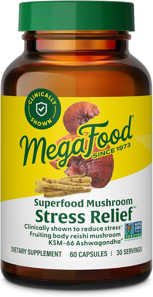 Doctor Formulated Mushroom Stress Relief Supplement with Reishi & Ashwagandha - 60 Capsules, Vegan & Gluten-Free - Clinically Studied to Reduce Stress