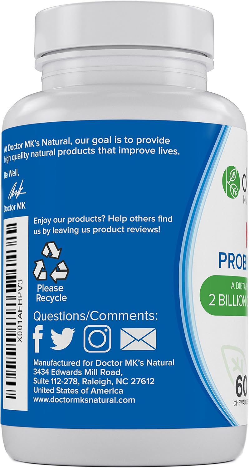 Doctor MK's Natural Kids Probiotics Chewable - Sugar Free Wild Berry Tablets for Vegetarian/Vegan Children by Doctor MK's®