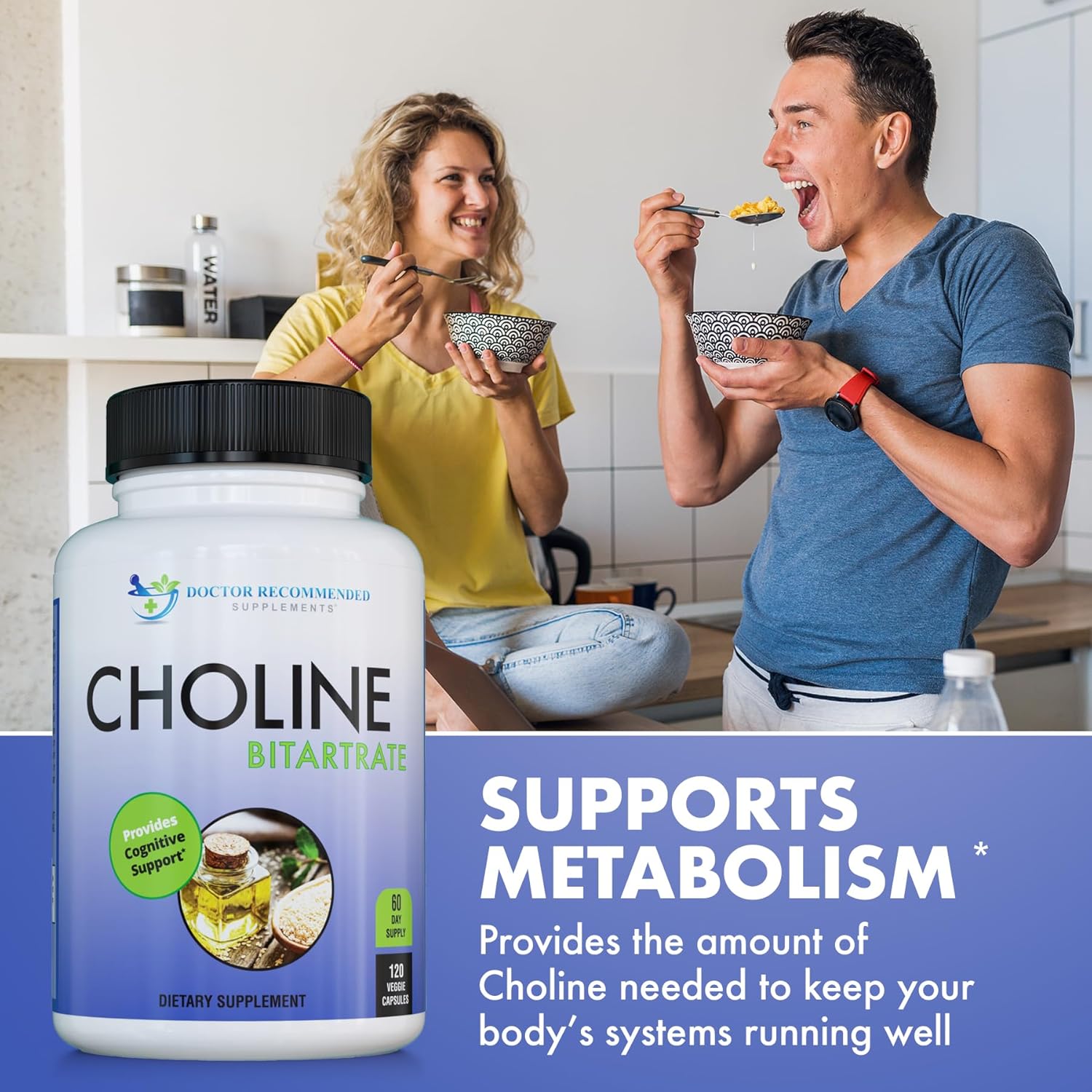 Doctor Recommended Premium Choline Supplement - 500mg - 120 Veggie Capsules - Cognitive Health and Memory Support