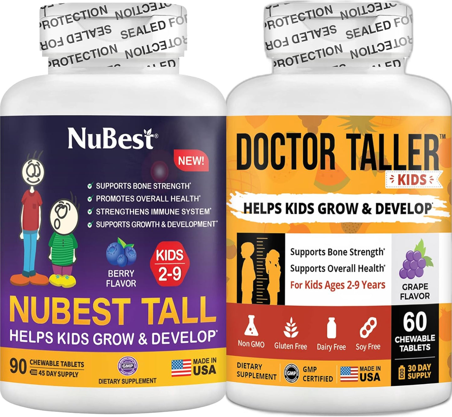 Doctor Taller Kids Bundle: 60 Grape Chewable Tablets + 90 Berry Chewable Tablets for Height Growth in Kids 2-9