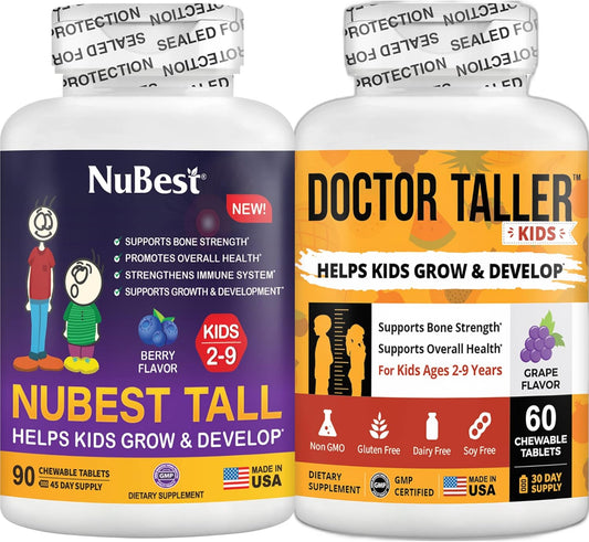 Doctor Taller Kids Bundle: 60 Grape Chewable Tablets + 90 Berry Chewable Tablets for Height Growth in Kids 2-9