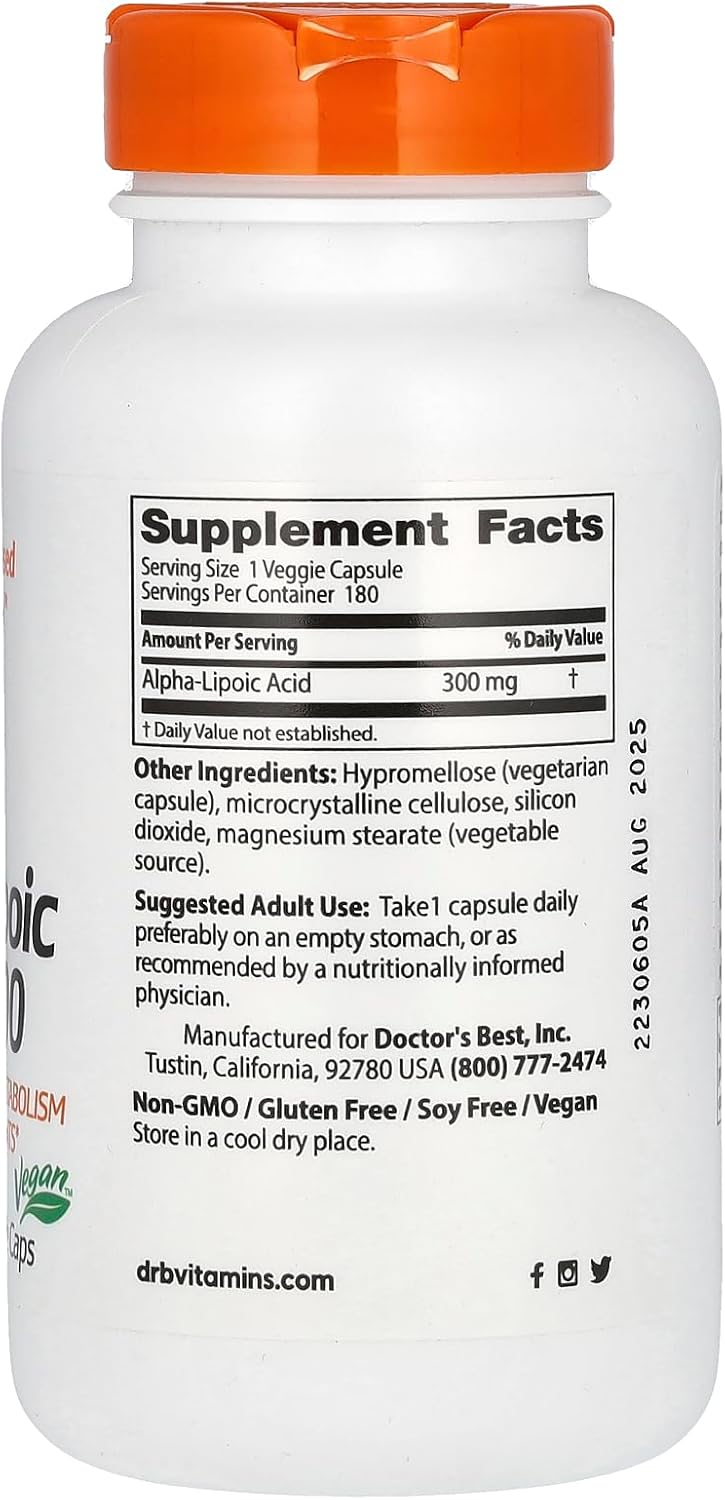 Doctor's BEST Alpha Lipoic Acid 300-180 - Vegetarian Capsules, High Potency Antioxidant Supplement