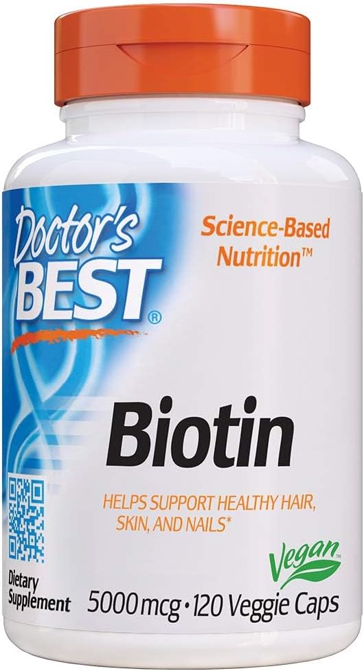 Doctor's Best Biotin Supplement for Hair, Skin, Nails, Energy - 120 Capsules, Non-GMO, Vegan, Gluten-Free
