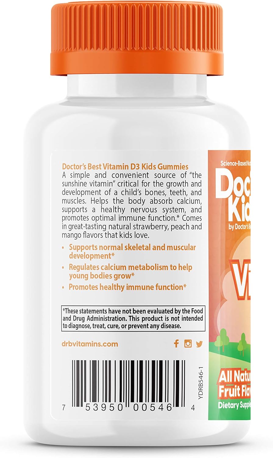 Doctor's Best Doc's Kids Vitamin D3 Gummies 1000iu for Children - Supports Bone Health, Immunity, 60 Count